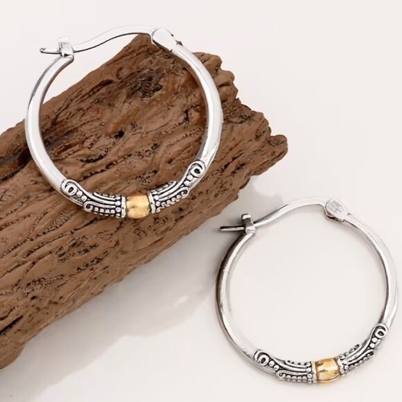 Jewelry - Earrings Hoops Two-tone Bohemian Retro Chic with a Minimalist Filigree Pattern